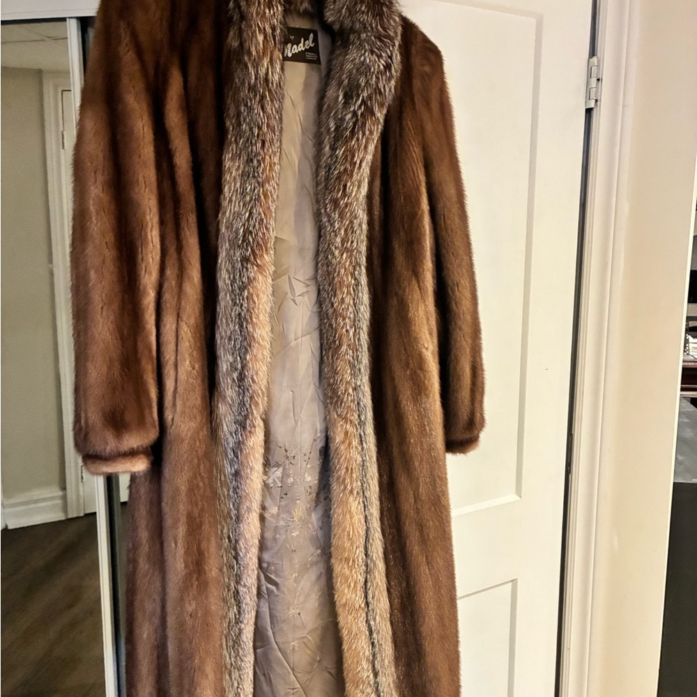 Vintage Mink (with fox collar) Full-length Brown Fur Coat - Picture 2 of 8